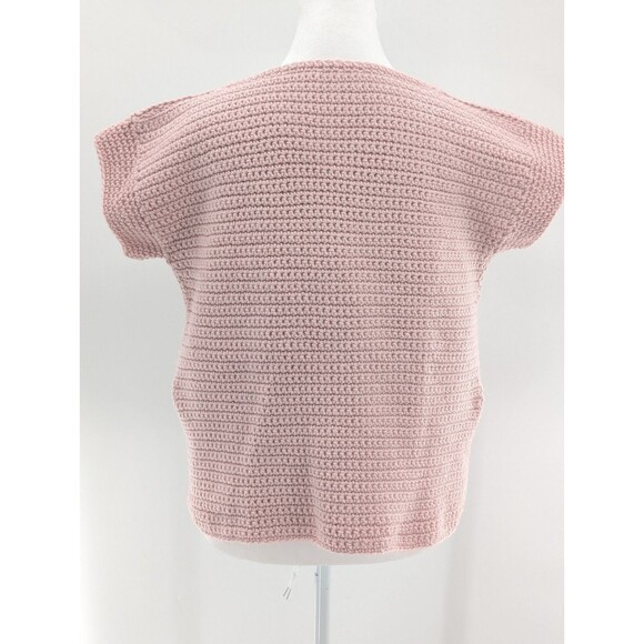 Handmade Crochet Pink Short Cap Sleeve V-neck Sweater Shirt Blouse Size Medium - Picture 4 of 4